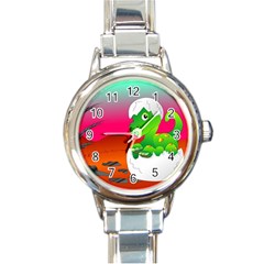 Dinosaur Dino Baby Dino Lizard Round Italian Charm Watch by Nexatart