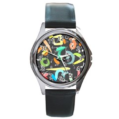 Repetition Seamless Child Sketch Round Metal Watch