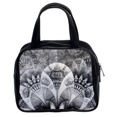 Black And White Fanned Feathers In Halftone Dots Classic Handbags (2 Sides) by jayaprime