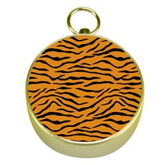 Orange And Black Tiger Stripes Gold Compasses by PodArtist