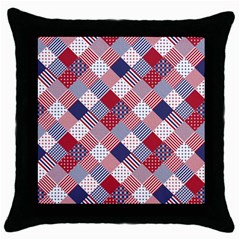 Usa Americana Diagonal Red White & Blue Quilt Throw Pillow Case (black) by PodArtist