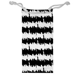 Black & White Stripes Nyc New York Manhattan Skyline Silhouette Jewelry Bags by PodArtist