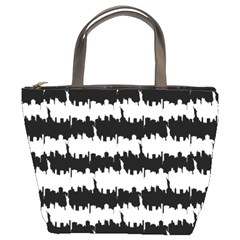 Black & White Stripes Nyc New York Manhattan Skyline Silhouette Bucket Bags by PodArtist