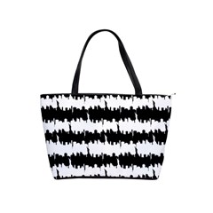 Black & White Stripes Nyc New York Manhattan Skyline Silhouette Shoulder Handbags by PodArtist