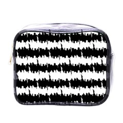 Black & White Stripes Nyc New York Manhattan Skyline Silhouette Mini Toiletries Bags by PodArtist