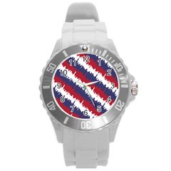 Ny Usa Candy Cane Skyline In Red White & Blue Round Plastic Sport Watch (l) by PodArtist