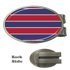 Large Red White And Blue Usa Memorial Day Holiday Horizontal Cabana Stripes Money Clips (oval)  by PodArtist