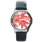 Leaves Maple Branch Autumn Fall Round Metal Watch