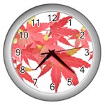 Leaves Maple Branch Autumn Fall Wall Clocks (Silver) 