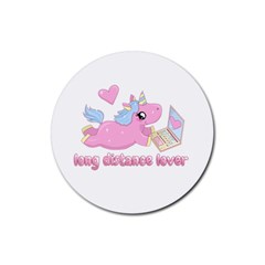 Long Distance Lover - Cute Unicorn Rubber Round Coaster (4 Pack)  by Valentinaart