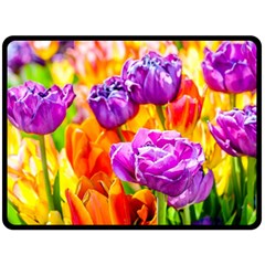 Tulip Flowers Fleece Blanket (large)  by FunnyCow