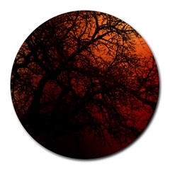 Sunset Silhouette Winter Tree Round Mousepad