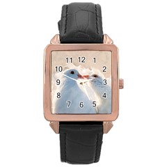 Doves In Love Rose Gold Leather Watch  by FunnyCow