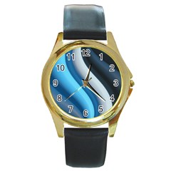 Abstract Pattern Lines Wave Round Gold Metal Watch