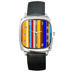 Colorful Stripes Square Metal Watch by FunnyCow