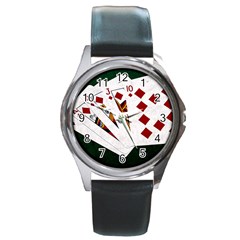 Poker Hands   Royal Flush Diamonds Round Metal Watch by FunnyCow