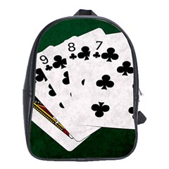 Poker Hands   Straight Flush Clubs School Bag (large) by FunnyCow
