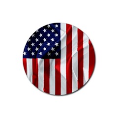 American Usa Flag Vertical Rubber Coaster (round)  by FunnyCow