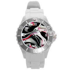 Pink And Black Smokey Design By Kiekie Strickland Round Plastic Sport Watch (l) by flipstylezfashionsLLC