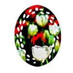 White And Red Sunlit Tulips Oval Filigree Ornament (Two Sides) Front