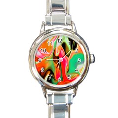 Catch The Waves Smoky Red Orange Haze  Round Italian Charm Watch by flipstylezfashionsLLC