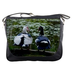 Muscovy Ducks At The Pond Messenger Bags by IIPhotographyAndDesigns