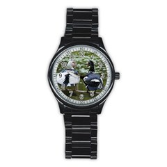 Muscovy Ducks At The Pond Stainless Steel Round Watch by IIPhotographyAndDesigns