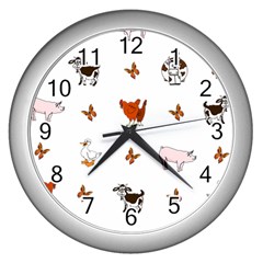 Farm Animals Wall Clock (silver)