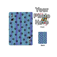 Footprints Cat Black On Batik Pattern Teal Violet Playing Cards 54 (mini)  by EDDArt