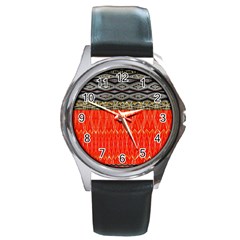 Creative Red And Black Geometric Design  Round Metal Watch by flipstylezfashionsLLC