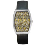 Gold and black geometric designs created by FlipStylez Designs Barrel Style Metal Watch Front