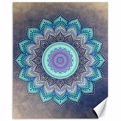 Folk Art Lotus Mandala Blue Turquoise Canvas 16  X 20   by EDDArt