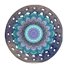 Folk Art Lotus Mandala Blue Turquoise Round Filigree Ornament (two Sides) by EDDArt