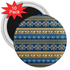 Vintage Border Wallpaper Pattern Blue Gold 3  Magnets (10 Pack)  by EDDArt