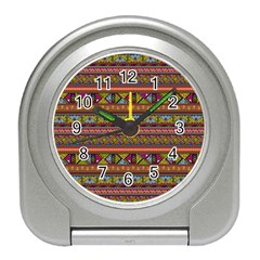 Traditional Africa Border Wallpaper Pattern Colored 2 Travel Alarm Clock by EDDArt