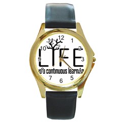 Life And Learn Concept Design Round Gold Metal Watch by dflcprints