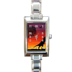 Sunset Dinosaur Scene Rectangle Italian Charm Watch