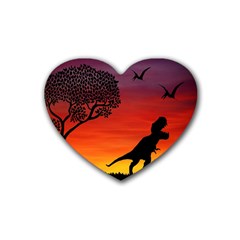 Sunset Dinosaur Scene Heart Coaster (4 Pack)  by IIPhotographyAndDesigns