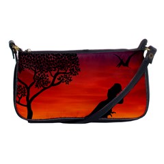 Sunset Dinosaur Scene Shoulder Clutch Bags by IIPhotographyAndDesigns