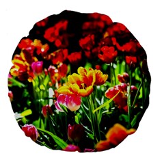 Colorful Tulips On A Sunny Day Large 18  Premium Flano Round Cushions by FunnyCow