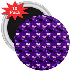 Snow Sleigh Deer Purple 3  Magnets (10 Pack)  by snowwhitegirl