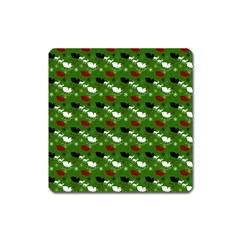 Snow Sleigh Deer Green Square Magnet by snowwhitegirl