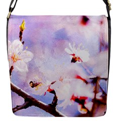 Pink Sakura Purple Background Flap Messenger Bag (s) by FunnyCow