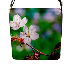 Sakura Flowers On Green Flap Messenger Bag (l)  by FunnyCow