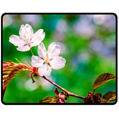 Sakura Flowers On Green Double Sided Fleece Blanket (medium)  by FunnyCow