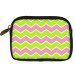 Zigzag Chevron Pattern Green Pink Digital Camera Leather Case Front