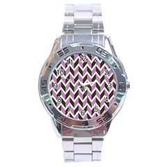 Zigzag Chevron Pattern Pink Brown Stainless Steel Analogue Watch by snowwhitegirl