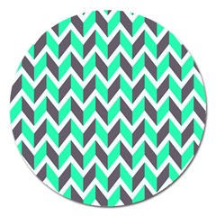 Zigzag Chevron Pattern Green Grey Magnet 5  (round) by snowwhitegirl