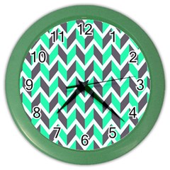 Zigzag Chevron Pattern Green Grey Color Wall Clock by snowwhitegirl