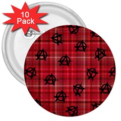 Red Plaid Anarchy 3  Buttons (10 Pack)  by snowwhitegirl